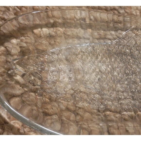 Kosta Boda Crystal Glass Salmon Impressed Fish Design platter 19.5" Scandinavian - Picture 15 of 15
